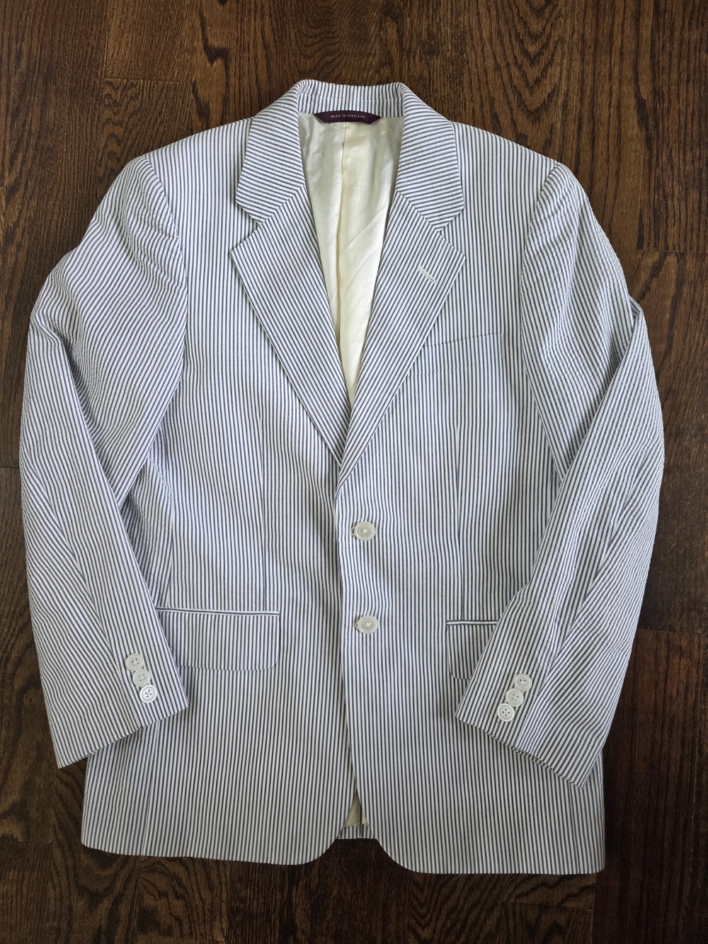 Brooks Brothers Boys Blue White Striped Seersucker Blazer Jacket Size 14 Cotton